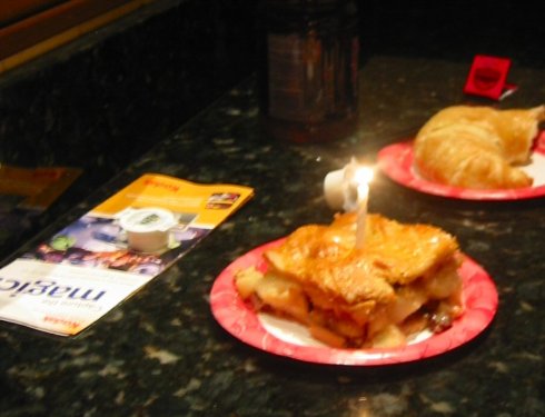 Greg's birthday breakfast was an apple charlotte from the main street bakery